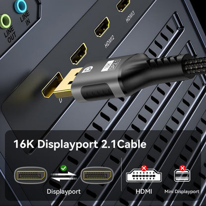 WG230 8K 120Hz DP2.1 to DP2.1 High Bandwidth High Refresh Rate Video Cable, 1m, 2m, 3m