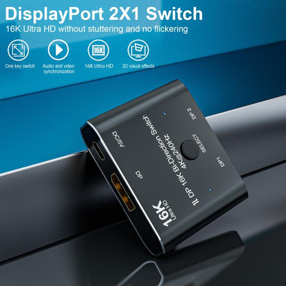 WG234 2 In 1 Outt DP 16K Bi-Direction Switcher Ultra-HD Video Converter, 16K Switcher(Black)