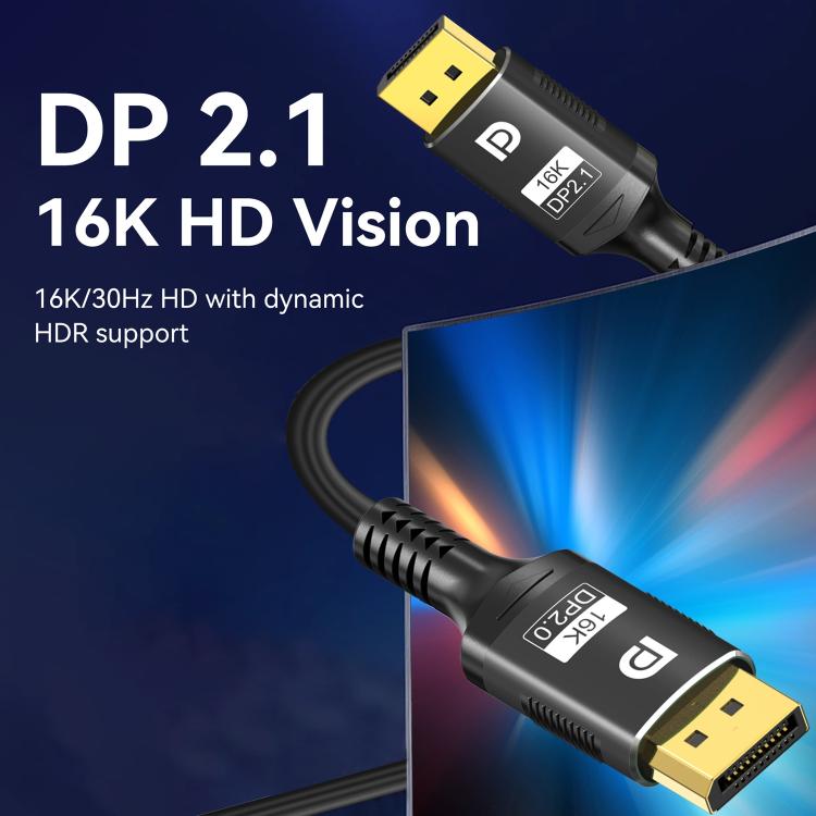 WG231 16K 60Hz DisplayPort 2.1 Male to DisplayPort 2.1 Male HD Adapter Cable, 1m, 2m, 3m