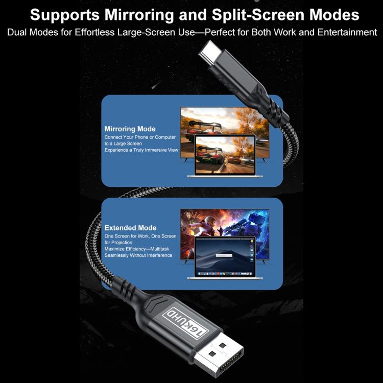 WG226 16K Ultra HD Type-C to DP 2.1 Display Cable Thunderbolt Adapter Cable with Logo, 1.5m, 1.8m