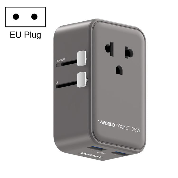MOMAX UA32 1-World Pocket 25W 4-Port Ultra-thin GaN Universal Travel Adapter, AU Plug, EU Plug, UK Plug, US Plug