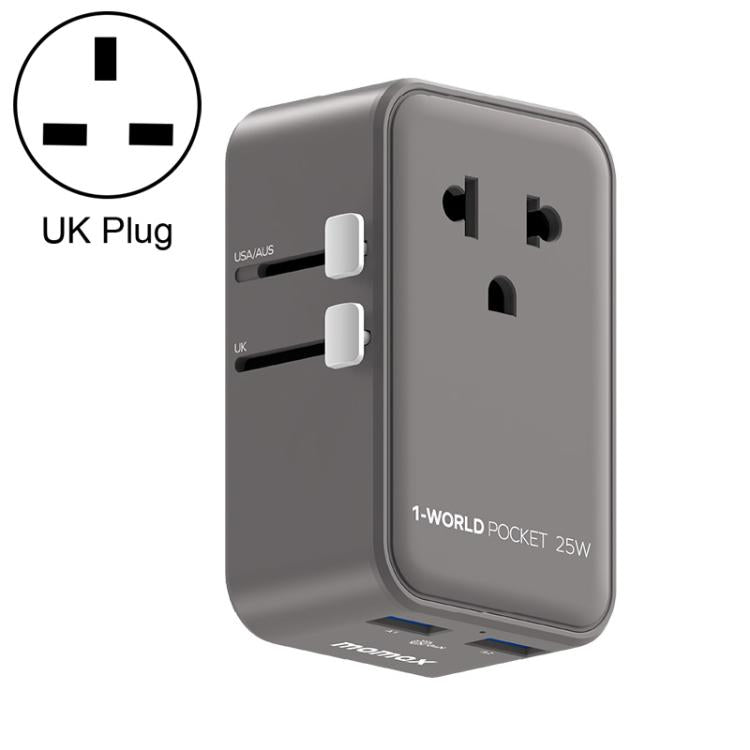 MOMAX UA32 1-World Pocket 25W 4-Port Ultra-thin GaN Universal Travel Adapter, AU Plug, EU Plug, UK Plug, US Plug