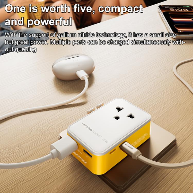 MOMAX UA32 1-World Pocket 25W 4-Port Ultra-thin GaN Universal Travel Adapter, AU Plug, EU Plug, UK Plug, US Plug