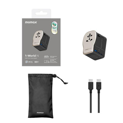 MOMAX UA35 1-World N 65W Three-Port GaN Universal Travel Adapter, AU Plug, EU Plug, UK Plug, US Plug