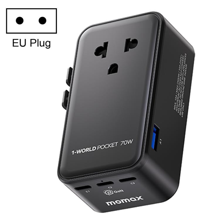 MOMAX UA36 1-World Pocket 70W 4-Port Ultra-Thin GaN Universal Travel Adapter, AU Plug, EU Plug, UK Plug, US Plug