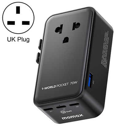 MOMAX UA36 1-World Pocket 70W 4-Port Ultra-Thin GaN Universal Travel Adapter, AU Plug, EU Plug, UK Plug, US Plug