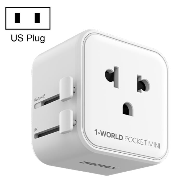 MOMAX UA37 1-World Pocket Mini Ultra-thin Universal Travel Adapter, AU Plug, EU Plug, UK Plug, US Plug