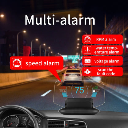 C1 OBD2 + GPS Mode Car HUD Head-up Display Compass / Speed / Water Temperature / Voltage Display / Speed Alarm / Fault Alarm, C1 Without Navigation Function