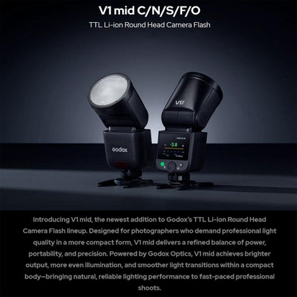Godox V1 Mid TTL Li-ion Round Head Camera Flash, For Canon, For Nikon, For Sony, For FUJIFILM, For Olympus