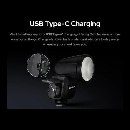 Godox V1 Mid TTL Li-ion Round Head Camera Flash, For Canon, For Nikon, For Sony, For FUJIFILM, For Olympus