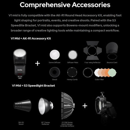 Godox V1 Mid TTL Li-ion Round Head Camera Flash, For Canon, For Nikon, For Sony, For FUJIFILM, For Olympus