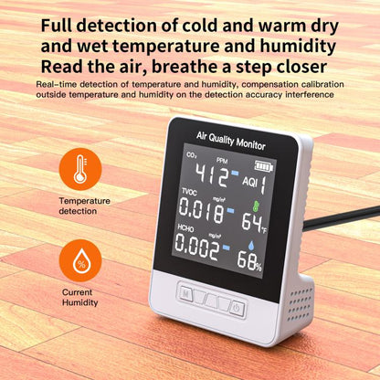 DA10 6-in-1 Smart Air Quality Monitor with 2.8-inch LCD Screen
