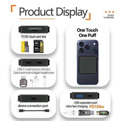 6 in 1 PD 100W, Dual Type-C, TF, SD Card, USB-A Port Multifunctional Magnetic HUB Dock Station, Type-C to PD 100W, Dual Type-C, TF, SD Card, USB-A Port