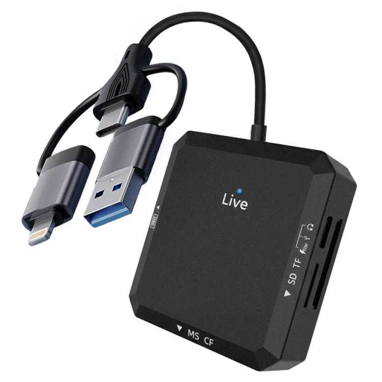 USB, Type-C, 8 Pin to USB-A, Type-C, TF, SD, MS, CF Card Multifunctional Card Reader HUB Docking, USB, Type-C, 8 Pin to USB-A, Type-C, TF, SD, MS, CF Card