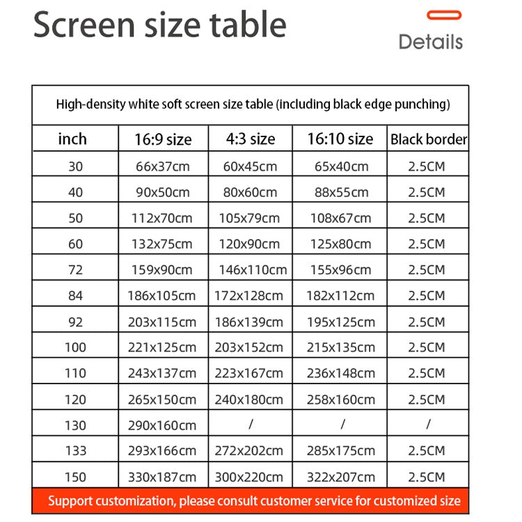 Simple Folding High Density Polyester Projector Film Curtain, 60 inch (4:3) Projection Area: 120x90cm, 72 inch (16:9) Projection Area: 159x90cm, 72 inch (4:3) Projection Area: 146x110cm, 84 inch (16:9) Projection Area: 186x105cm