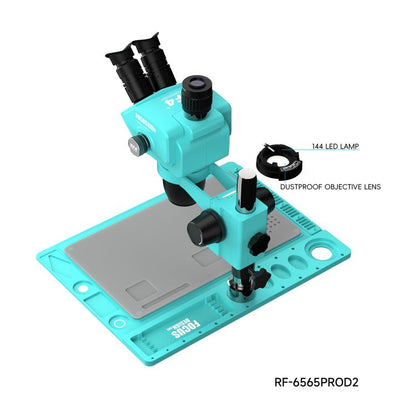 RF4 RF-6565Pro D2 6.5-65X Synchronous Zoom Trinocular Stereo Microscope with RF-D2 Aluminum Alloy Base, RF-6565Pro D2
