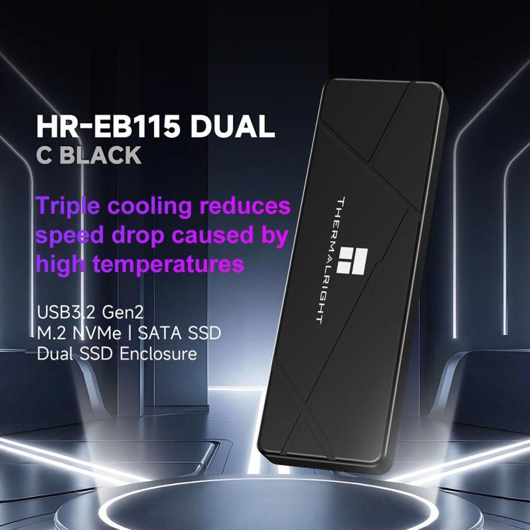 THERMALRIGHT HR-EB115 M.2 NVMe / SATA Dual Protocol SSD Enclosure with USB to Type-C Cable & Type-C to Type-C Cable, EB115 Dual Protocol Dual Cable