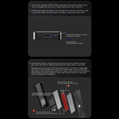 THERMALRIGHT HR-EB115 M.2 NVMe / SATA Dual Protocol SSD Enclosure with USB to Type-C Cable & Type-C to Type-C Cable, EB115 Dual Protocol Dual Cable