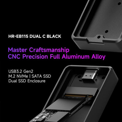 THERMALRIGHT HR-EB115 M.2 NVMe / SATA Dual Protocol SSD Enclosure with USB to Type-C Cable & Type-C to Type-C Cable, EB115 Dual Protocol Dual Cable