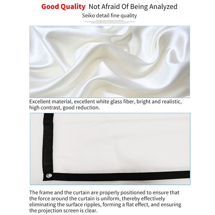 Simple Folding Thin Polyester Projector Film Curtain, 60 inch (16:9) Projection Area: 132x75cm, 60 inch (4:3) Projection Area: 120x90cm, 72 inch (16:9) Projection Area: 159x90cm, 72 inch (4:3) Projection Area: 146x110cm