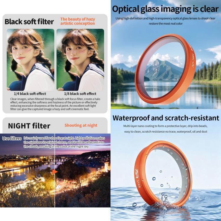 For DJI Osmo Action 6 JSR KO Series Camera Lens Filter, UV, CPL, ND8, ND16, ND32, ND64, ND8PL, ND16PL, ND32PL, ND64PL, STAR, NIGHT, Black Mist 1/4, 3 in 1 UV ND8/16, 4 in 1 ND8-64, 4 in 1 CPL ND8/16/32, 4 in 1 Black Mist CPL ND, 4 in 1 Macro CPL ND