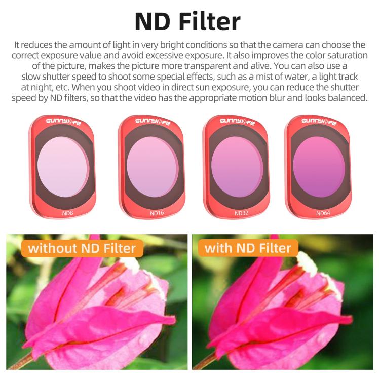 For DJI OSMO Pocket 3 Sunnylife Camera Lens Magnetic Metal Filter, MCUV, CPL, ND8, ND16, ND32, ND64, Black Mist 1/4, 3 in 1 Shadow Filter Set, 3 in 1 Portrait Filter Set, 3 in 1 CPL ND8/16, 3 in 1 Protective Filter Set, 4 in 1 ND8/16/32/64