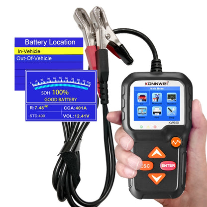 KONNWEI KW650 6V- 12V Car Motorcycle Battery Lawn Mower Detector with 2.4 inch Color Display & Waveform Graph, KW650