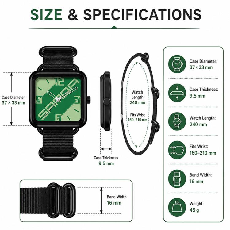 SANDA 3261 Colorful Casual 5ATM Water-Resistant Student Quartz Watch, Nylon Beige, Nylon Black, Nylon Green