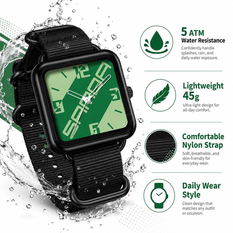 SANDA 3261 Colorful Casual 5ATM Water-Resistant Student Quartz Watch, Nylon Beige, Nylon Black, Nylon Green