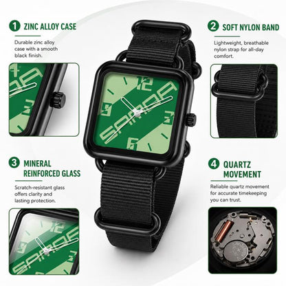SANDA 3261 Colorful Casual 5ATM Water-Resistant Student Quartz Watch, Nylon Beige, Nylon Black, Nylon Green