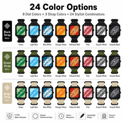 SANDA 3261 Colorful Casual 5ATM Water-Resistant Student Quartz Watch, Nylon Beige, Nylon Black, Nylon Green