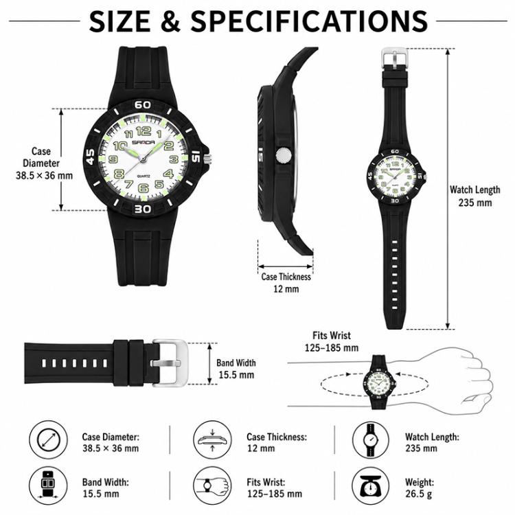 SANDA 6386 Simple 5ATM Waterproof Luminous Children Watch