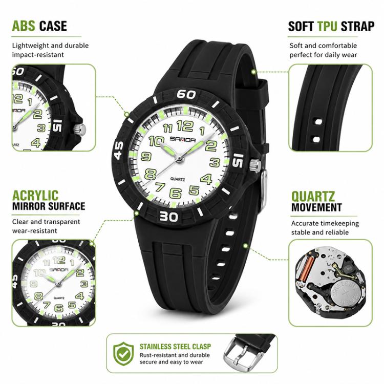 SANDA 6386 Simple 5ATM Waterproof Luminous Children Watch