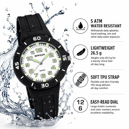SANDA 6386 Simple 5ATM Waterproof Luminous Children Watch