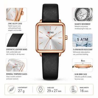 SANDA 1316 Ladies 3ATM Waterproof Alloy Case Quartz Watch, Leather-Black, Leather-Pink, Leather-Grey, Leather-Blue, Leather-White, Leather-Red