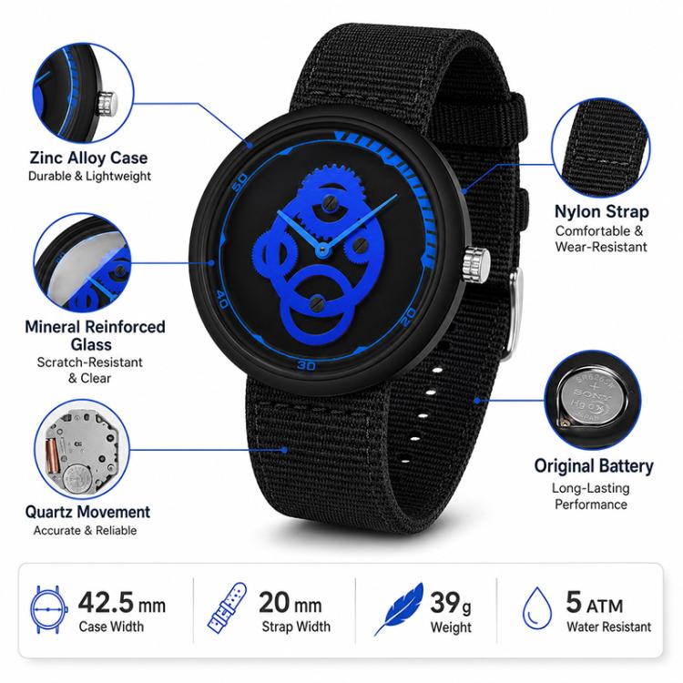 SANDA 3216 Minimalist Style 5ATM Waterproof Student Watch with Nylon Strap