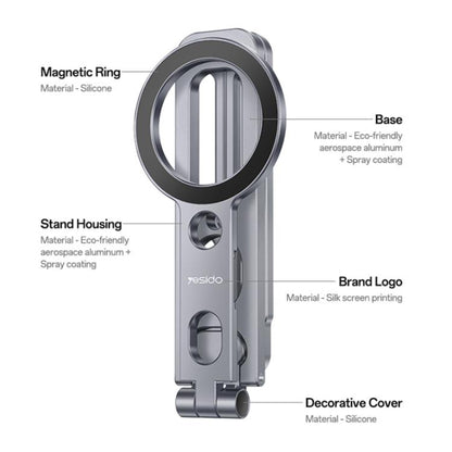 Yesido C231 Portable Folding Aluminum Alloy Tripod Desktop Magnetic Phone Selfie Stick Holder