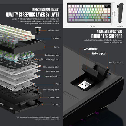 SHIPADOO JK750 Blue Switch RGB 79 Keys Three Modes Mechanical Keyboard