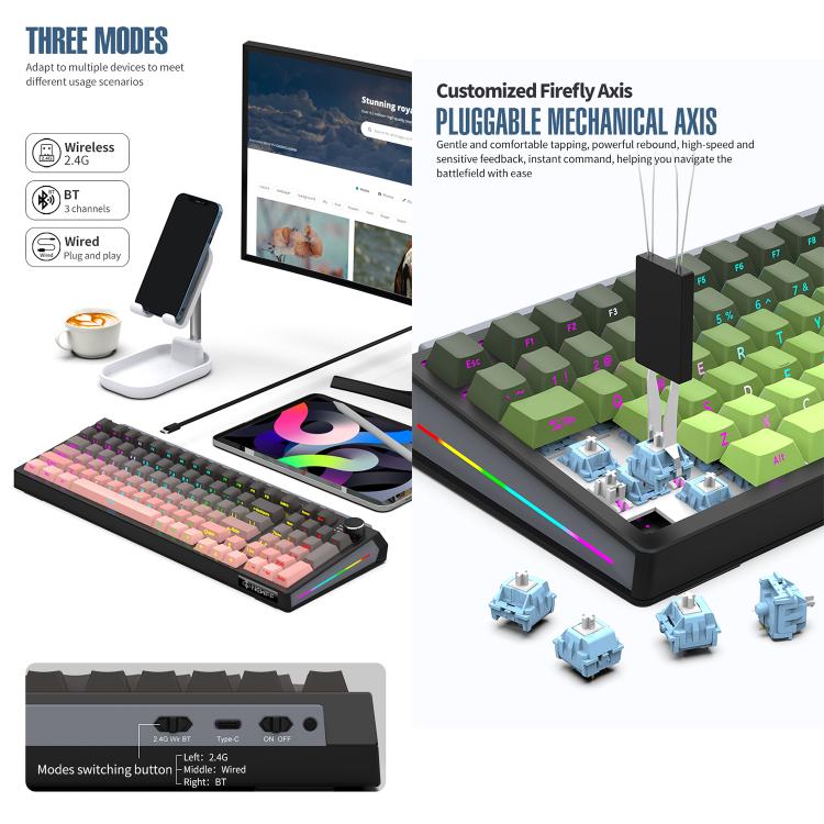 SHIPADOO JK980 Blue Switch RGB 98 Keys Three Modes Mechanical Keyboard