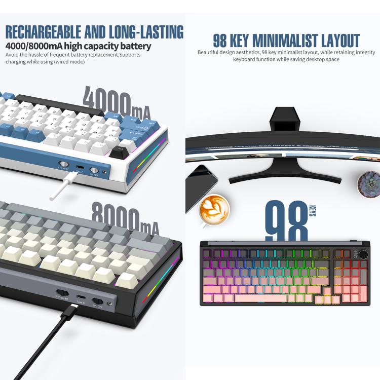 SHIPADOO JK980 Blue Switch RGB 98 Keys Three Modes Mechanical Keyboard