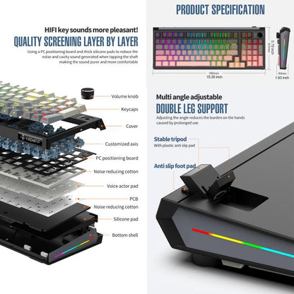 SHIPADOO JK980 Blue Switch RGB 98 Keys Three Modes Mechanical Keyboard