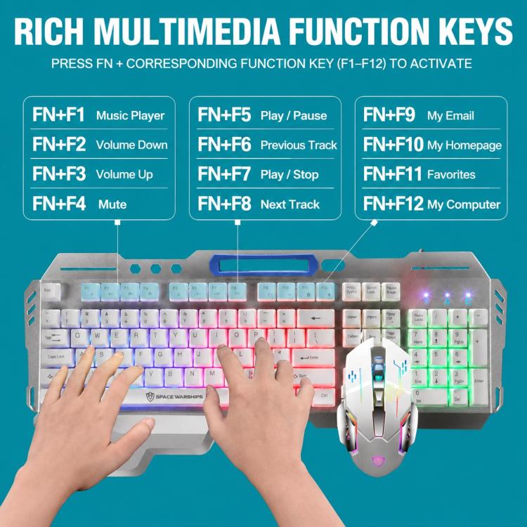 SHIPADOO GT700 Illuminated Wired Gaming Keyboard and 4D 2400DPI Mouse Set, GT700 4D 2400DPI Mouse Black, GT700 4D 2400DPI Mouse White