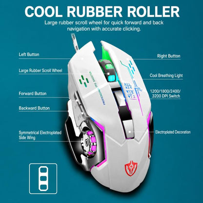 SHIPADOO GT700 Illuminated Wired Gaming Keyboard and 4D 2400DPI Mouse Set, GT700 4D 2400DPI Mouse Black, GT700 4D 2400DPI Mouse White