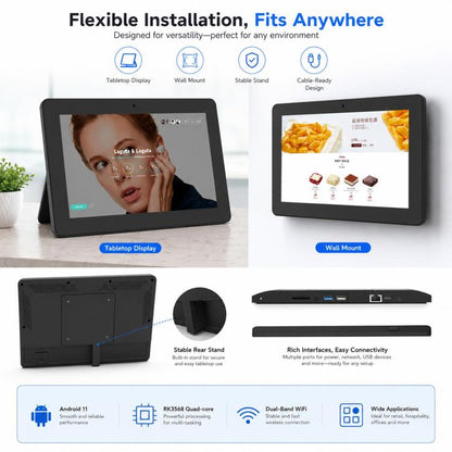 WF1038T 10.1 inch IPS HD Touch Screen Digital Signage, 2GB+16GB, Android 11 RK3568 Quad Core, US Plug, EU Plug, UK Plug