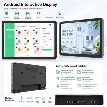 WF1109T 10.95 inch IPS HD Touch Screen Digital Signage, 4GB+64GB, Android 14 RK3576S Quad Core, US Plug, EU Plug, UK Plug
