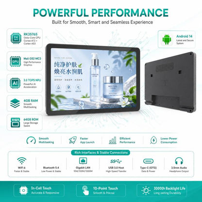 WF1109T 10.95 inch IPS HD Touch Screen Digital Signage, 4GB+64GB, Android 14 RK3576S Quad Core, US Plug, EU Plug, UK Plug