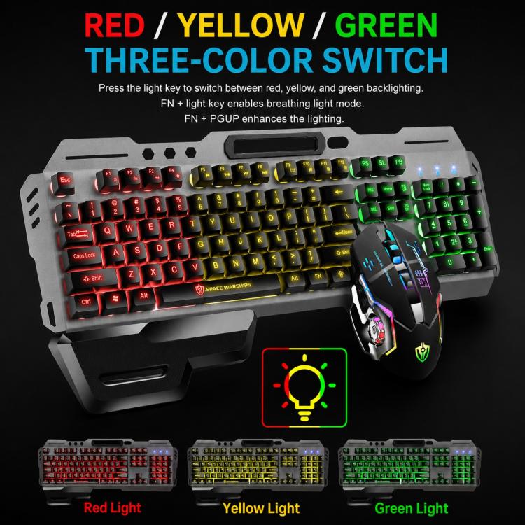 SHIPADOO GT700 Illuminated Wired Gaming Keyboard and 6D 4800DPI Mouse Set, GT700 6D 4800DPI Mouse Black, GT700 6D 4800DPI Mouse White
