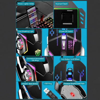 SHIPADOO GT700 Illuminated Wired Gaming Keyboard and 6D 4800DPI Mouse Set, GT700 6D 4800DPI Mouse Black, GT700 6D 4800DPI Mouse White
