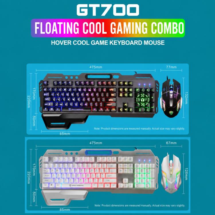 SHIPADOO GT700 Illuminated Wired Gaming Keyboard and 6D 4800DPI Mouse Set, Standard Character Transparent Version, GT700, Standard Character Transparent Version