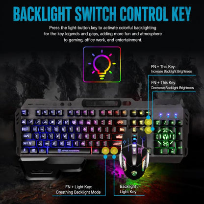 SHIPADOO GT700 Illuminated Wired Gaming Keyboard and 6D 4800DPI Mouse Set, Standard Character Transparent Version, GT700, Standard Character Transparent Version